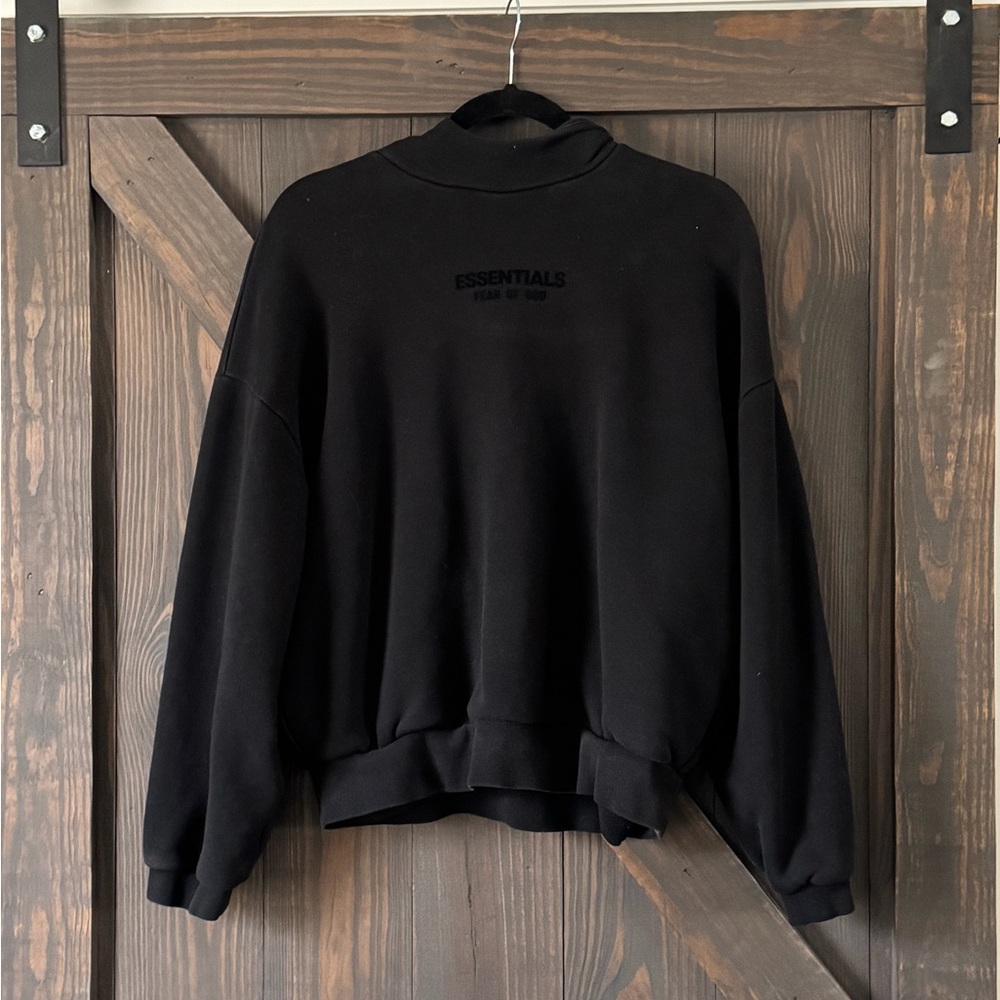 Essentials Fear Of‎ God Mock Neck Sweatshirt Hoodie Black Cropped Size XS